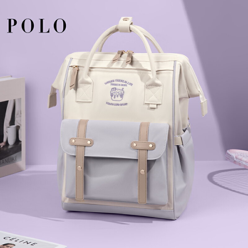 Polo雙肩包女新款大容量背包原創小眾電腦包大學生書包韓系學院風
