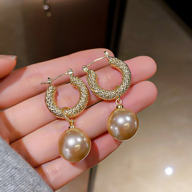法式復古珍珠耳圈耳扣時尚ins潮個性網紅耳環氣質簡約輕奢耳飾女