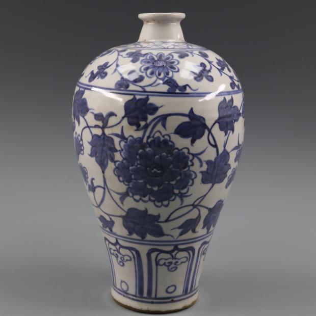 極上珍品・元・孤窯・青花・纏枝・花紋・梅瓶』極美品・極細工・