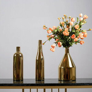 輕奢電鍍金陶瓷花瓶插花器簡約家居客廳軟裝飾品北歐家用花瓶擺件
