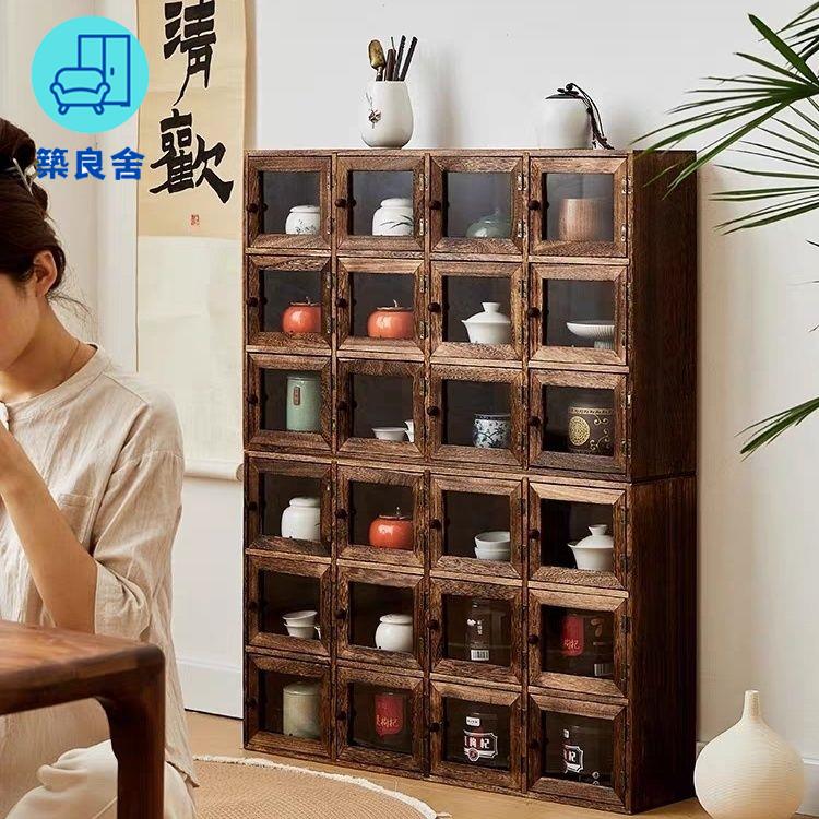 工廠現貨直銷 免運 可開發票 杯架 瀝水架 防塵杯子收納架 桌面置物架 實木茶具收納櫃開門式紫砂壺多寶閣博古架茶壺茶杯架置物架陳列架店長優選/特惠 全館折扣 售後保障 zl5313