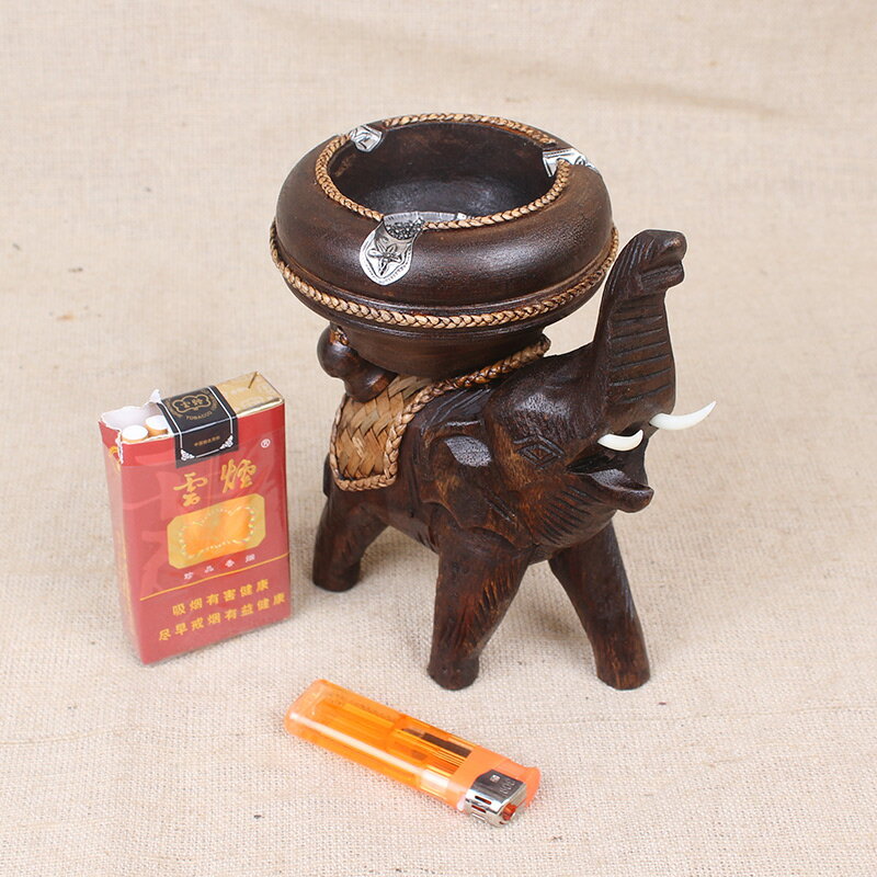 泰國工藝品創意個性時尚實木煙灰缸 復古禮品木雕煙灰缸大象擺件
