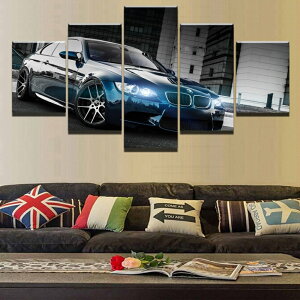 實木框畫 現代汽車 BMW M3 黑色跑車 客廳裝潢 帆布畫 沙發背景墻裝飾畫 房間臥室玄關掛畫