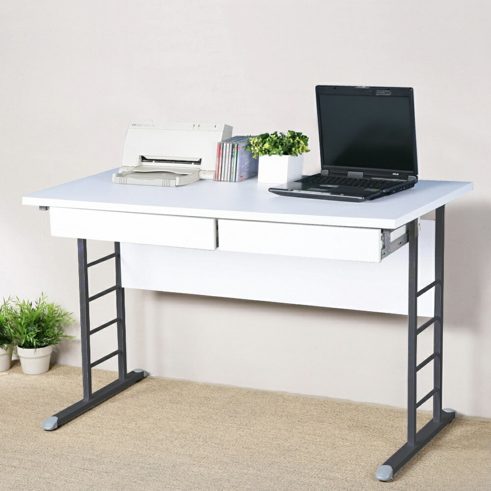馬克120cm書桌-白色加厚桌面(附抽屜x2)❘電腦桌/書桌/工作桌/辦公桌【YoStyle】