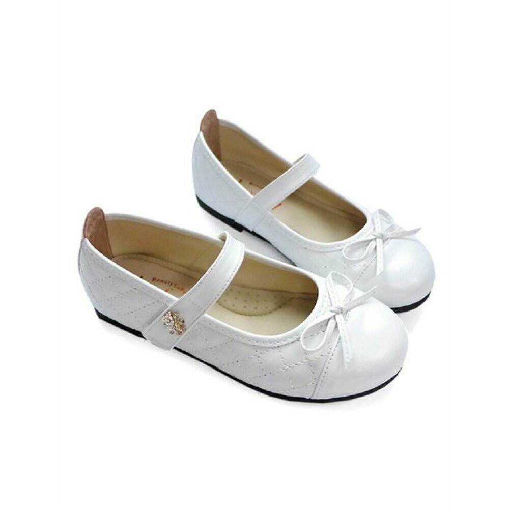菱格鑽花公主鞋-白色 - 女童鞋 皮鞋 娃娃鞋 大童鞋 親子鞋 花童鞋