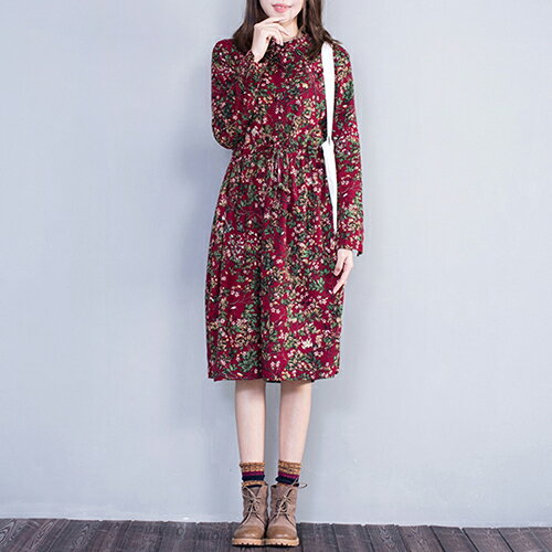 花色連身裙棉麻長裙(2色M~2XL) 【OREAD】【限定加碼✿全館滿額再折】
