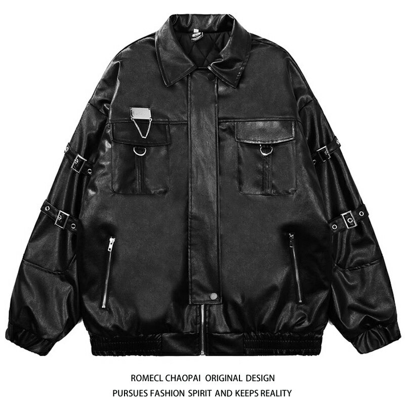 【現貨】ROMECL春秋ins超火機車騎行服情侶PU皮外套高階感賽車棒球服夾克【北歐家居生活】