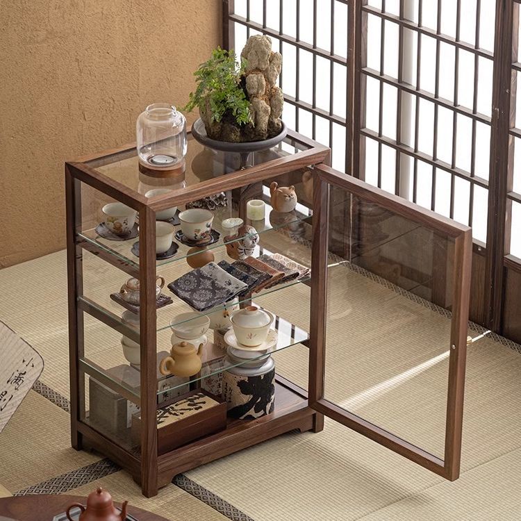 公司貨 可開票 超低價 免運 透明玻璃文玩展示櫃落地一體胡桃木收納櫃子桌面實木置物櫃儲物櫃
