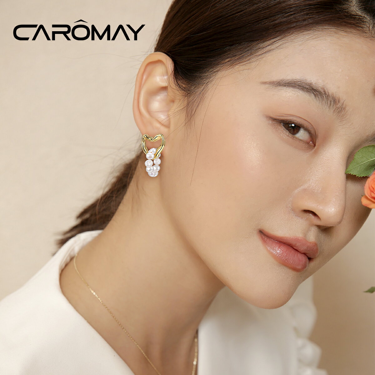 CAROMAY巴洛克復古愛心耳環法式輕奢設計感淡水珍珠耳飾氣質耳墜
