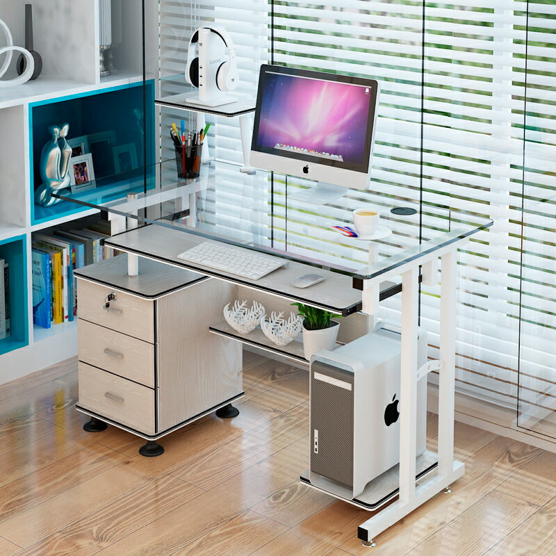 書桌鋼化玻璃臺式電腦桌單人多功能簡約現代辦公臺學生簡易學習桌