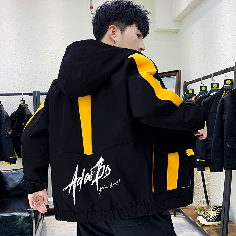 男士工裝夾克韓版潮流帥氣潮牌上衣服春秋裝連帽外套秋季新款褂子
