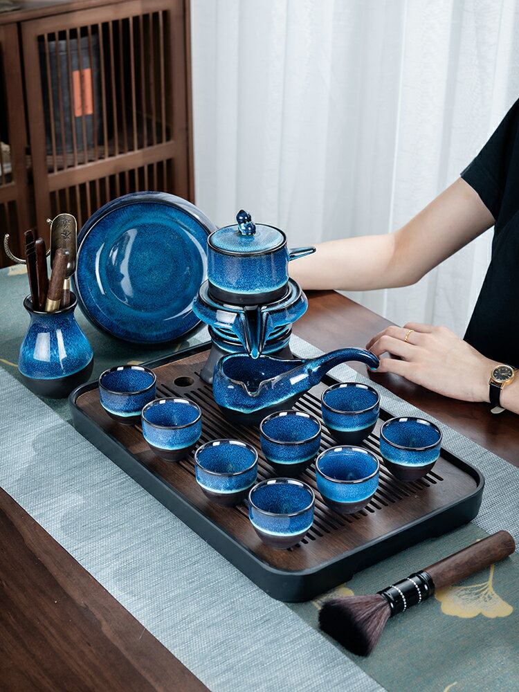 功夫茶具套裝家用石磨懶人自動茶壺茶杯茶盤中式復古禪意泡茶神器