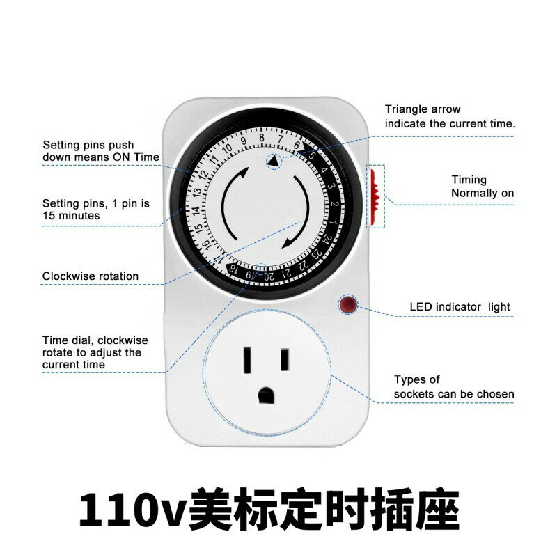 【臺灣公司 可開發票】110v美標定時插座美規24小時循環定時插座機械定時開關歐規英規