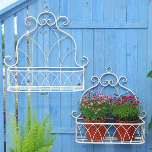 歐式鐵藝做舊花園庭院盆栽掛墻花架 陽臺窗臺綠植壁掛花籃置物架