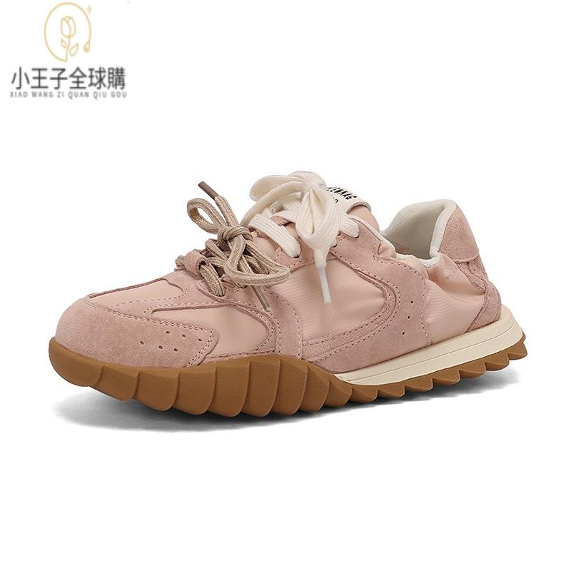 【公司現貨速發】免運 開發票 小短靴 堆堆靴 真皮女鞋 羊皮鞋 小皮鞋 樂福鞋透氣網面厚底德訓鞋女春夏輕便軟底跑步運動鞋休閑女鞋粉色 定製