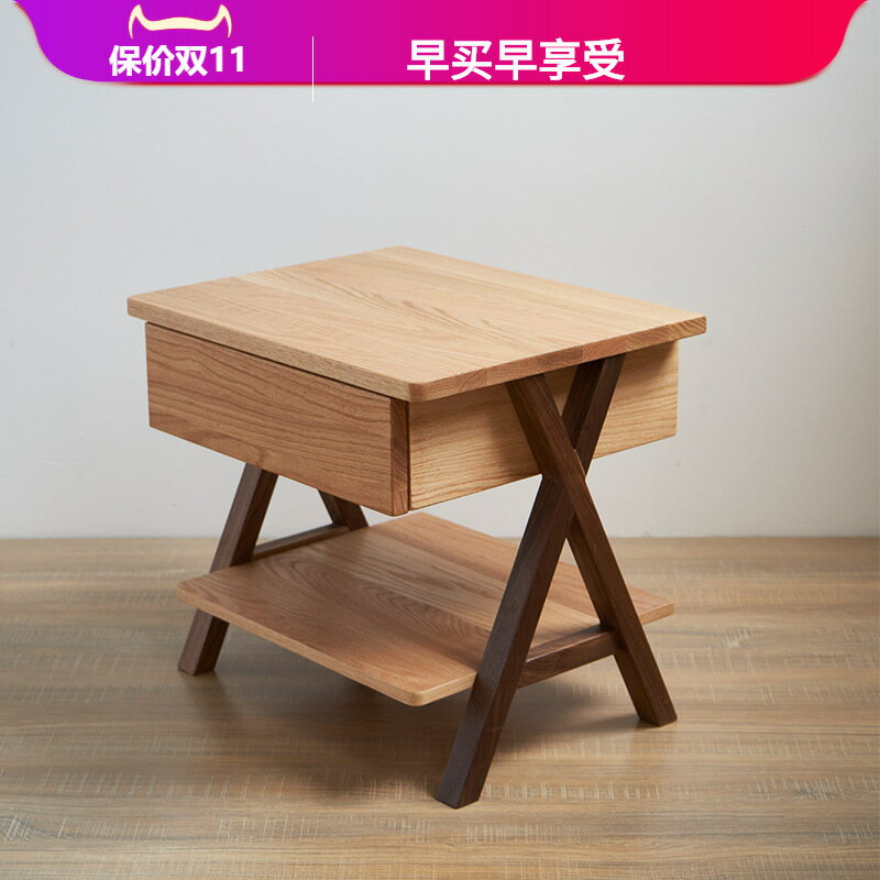 楓林宜居 全實木紅橡木北歐床頭櫃 簡約臥室床頭邊收納儲物櫃家用傢俱批發
