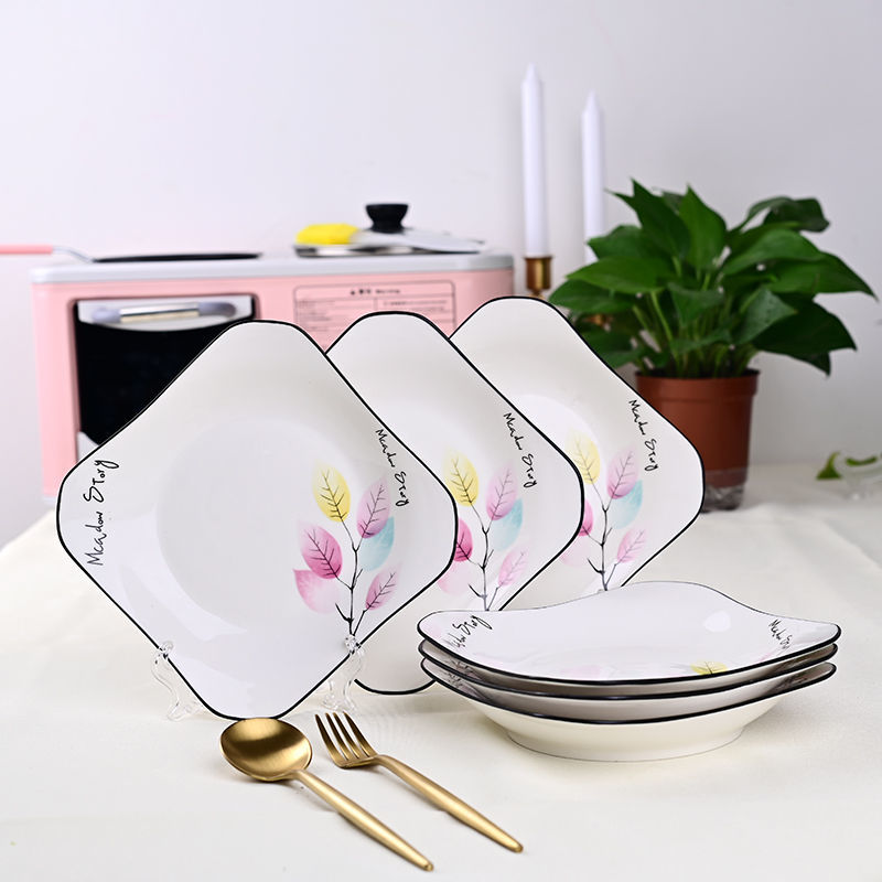 盤子陶瓷 創意陶瓷盤子碟子家用菜碟陶瓷盤碟盤子如意盤方盤