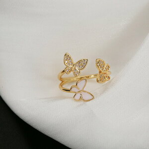 抖音爆款金色蝴蝶戒指女時尚設計感輕奢網紅對戒鑲鉆尾戒個性飾品