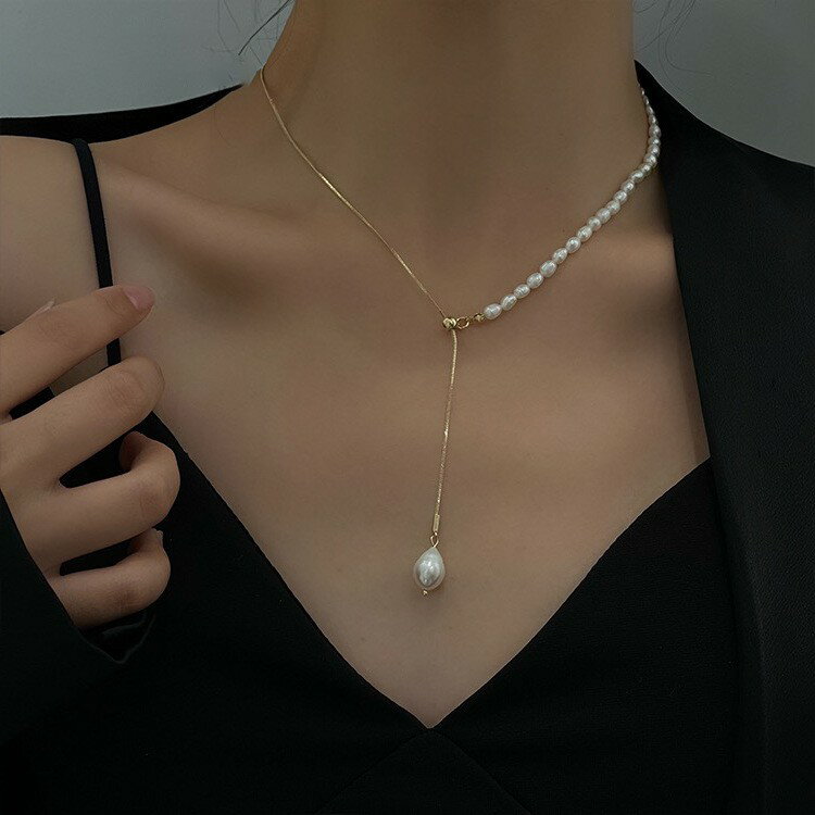 極簡冷淡風淡水珍珠項鍊女韓國個性百搭簡約氣質時尚頸鍊鎖骨鏈