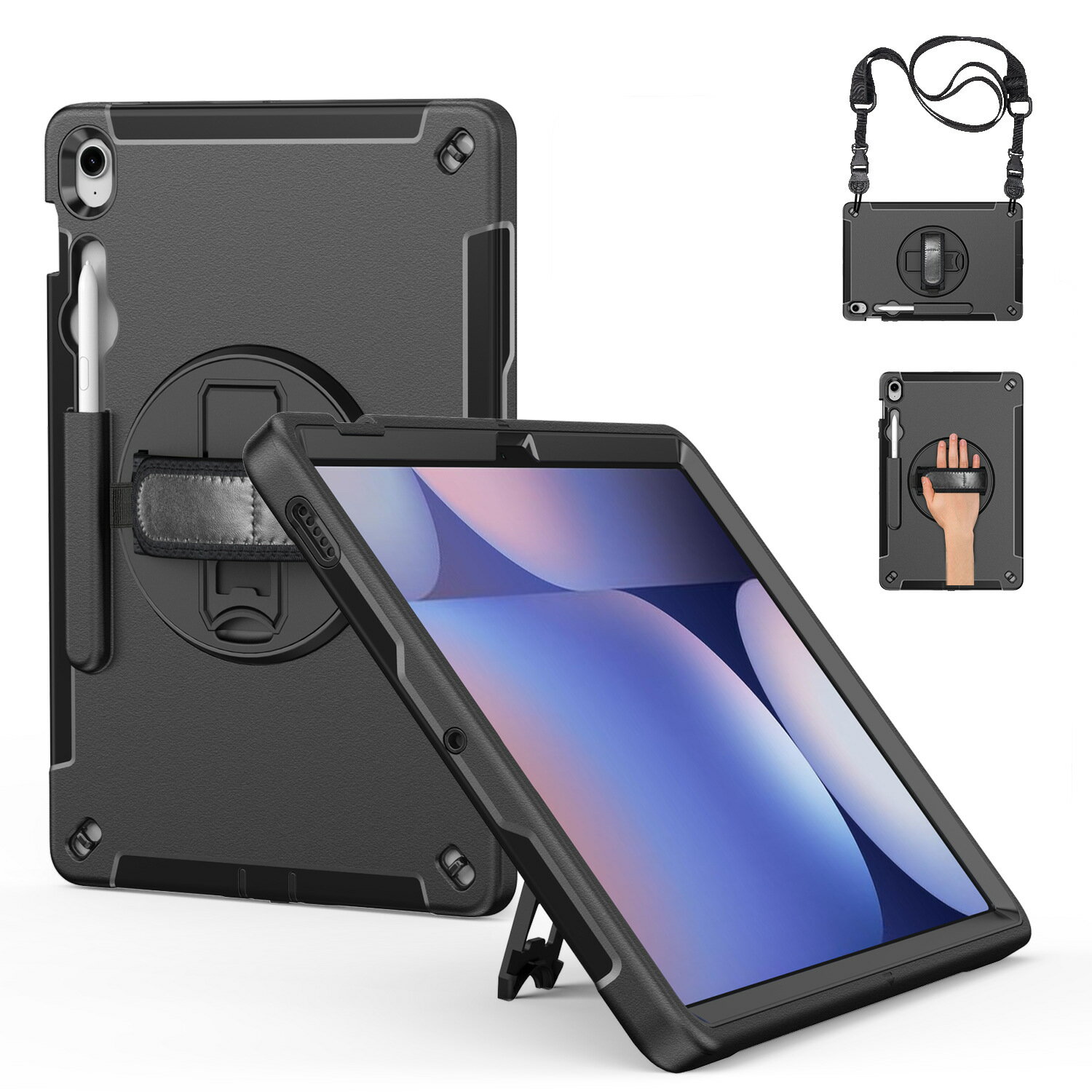 【5少量現貨】S10 FE+ 12.4吋 TPU 軍規保護殼+背帶 適 三星 平板 Samsung Galaxy Tab S10 FE+ 保護套 SM-X620/SM-X626B