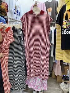 韓國夏裝寬松顯瘦polo領條紋背心長裙無袖連身裙女