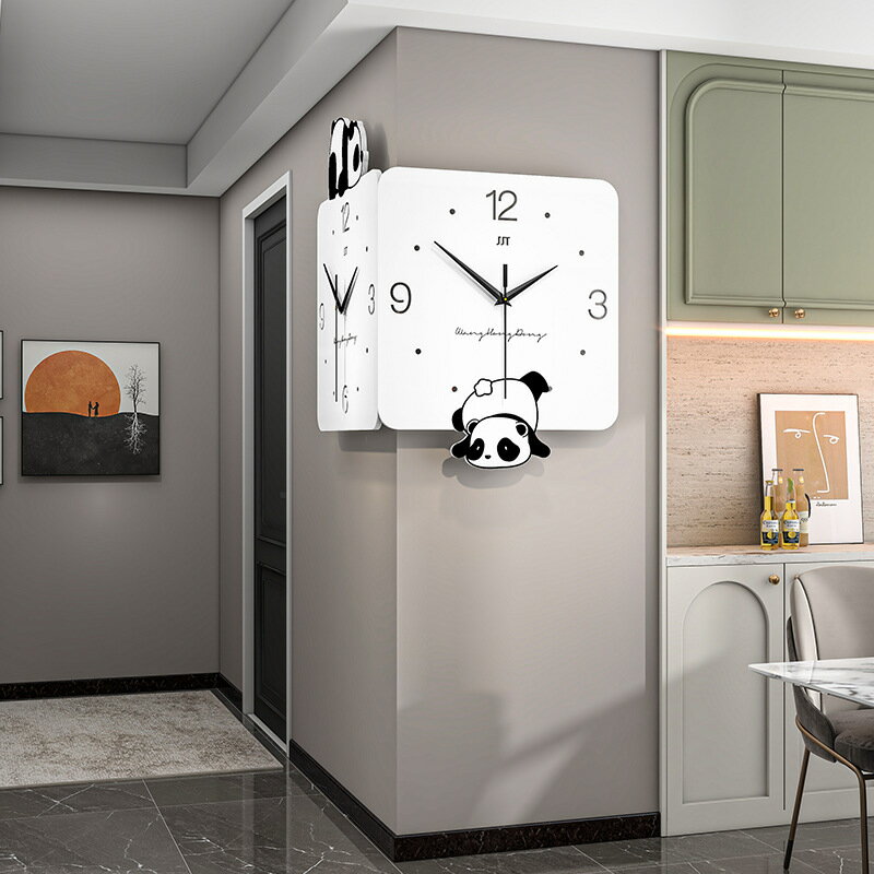 新款雙面轉角掛鐘家用客廳現代簡約拐角創意時鐘壁燈陽角鐘錶 全館免運