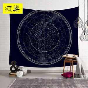 星座日月掛布ins抽象地圖背景墻布日月羅盤星空掛布幾何圖案掛毯