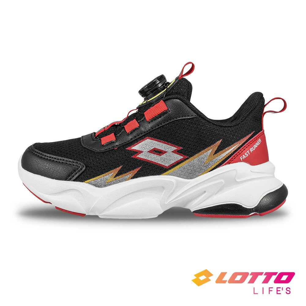 LOTTO樂得 童鞋 閃焰 旋轉鞋釦 避震 輕量 慢跑鞋 運動鞋 [LT4AKR8020] 黑紅【巷子屋】
