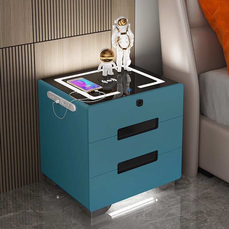 床頭柜帶無線充電藍牙音箱指紋鎖簡約現代烤漆實木全智能床頭柜小