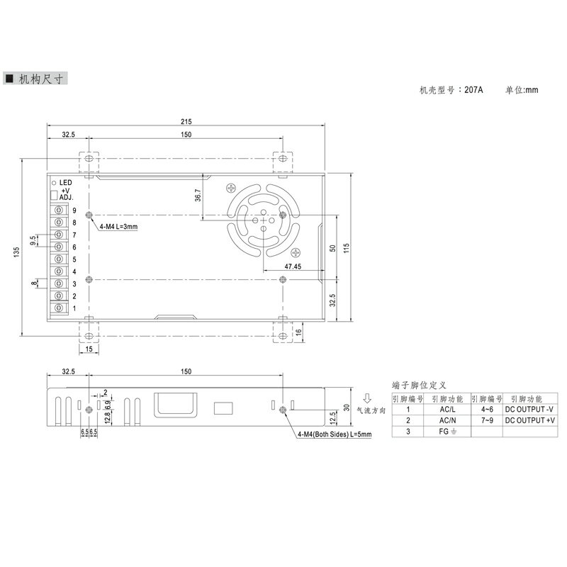 MW明緯交流/直流LRS系列LRS-350 內置機殼型交換式電源供應器350W 鐵殼