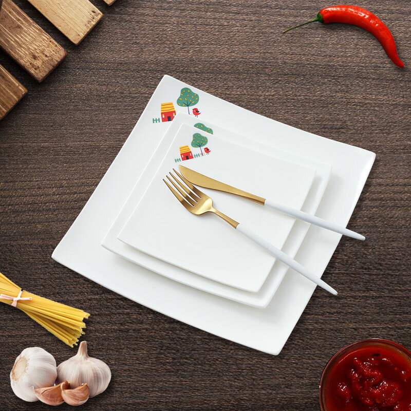 創意牛排盤子純白西餐盤子菜盤方盤平盤碟子點心平盤陶瓷西式餐具