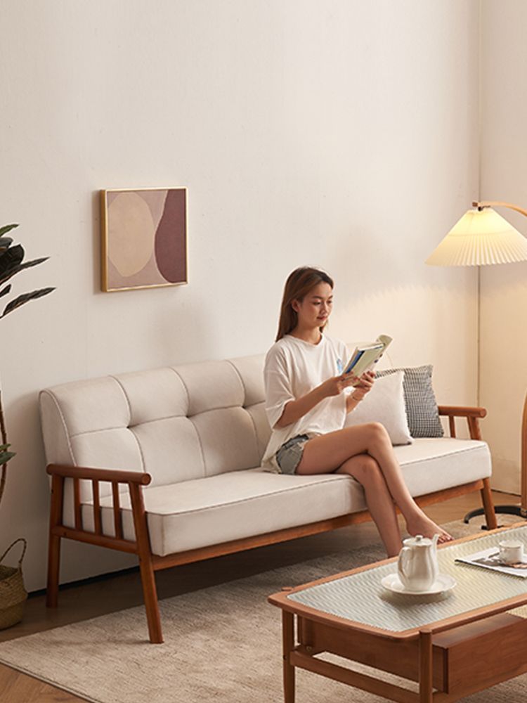 可開發票 日式小戶型實木沙發現代簡約客廳民宿科技新款沙發組合北歐胡桃色 快速出貨