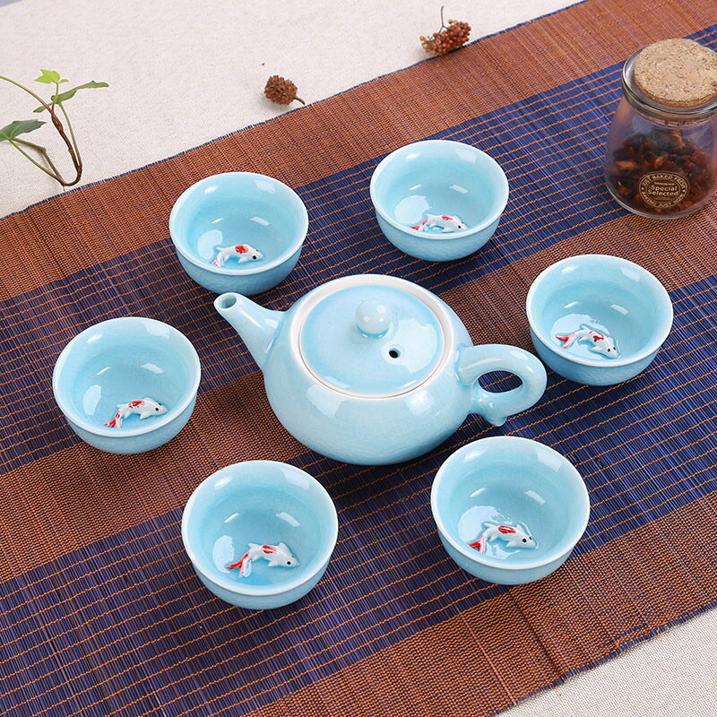 創意家用陶瓷功夫茶具套裝青瓷茶杯旅行便攜簡約現代小套茶具茶壺1入