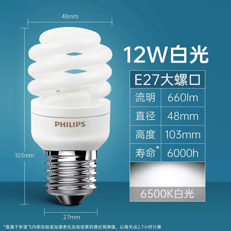 燈泡 燈管 飛利浦節能燈泡家用超亮螺旋型E27大螺口燈泡螺紋口8w日光熒光燈S38快速出貨