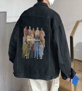 FINDSENSE X 2022 街頭時尚 男士 寬鬆大尺碼 復古 模特人物圖案 牛仔外套