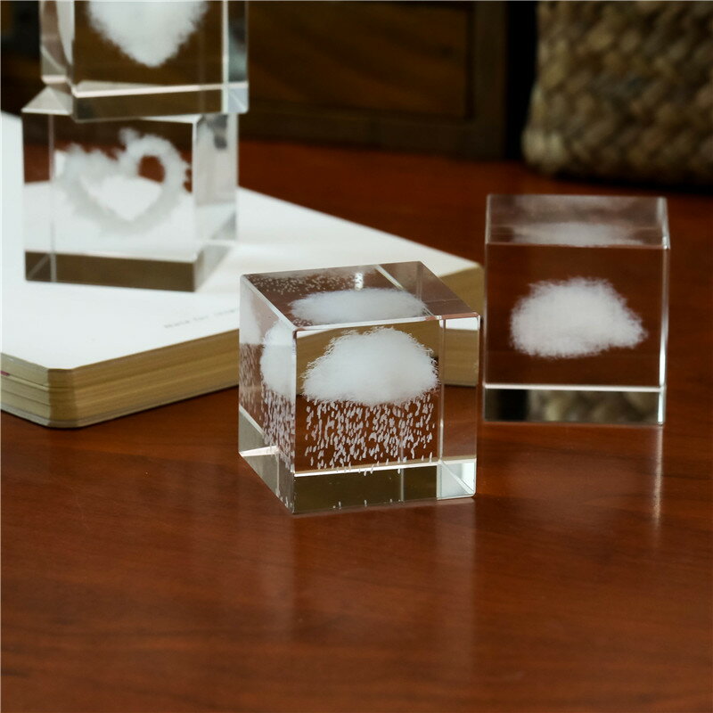 ins風云朵雨點心形方形水晶玻璃擺件AY創意簡約桌面裝飾節日禮物