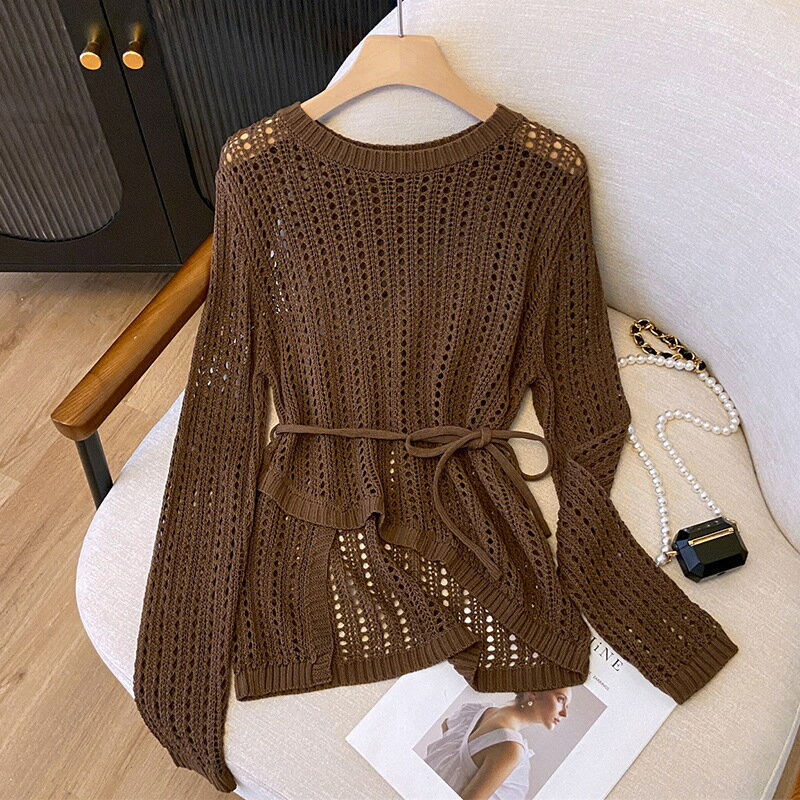 【巴黎精品】現貨+預購 法式寬鬆襯衫上衣長袖罩衫T恤大碼百搭休閒女裝-鈎花針織慵懶女上衣3色a1lg119