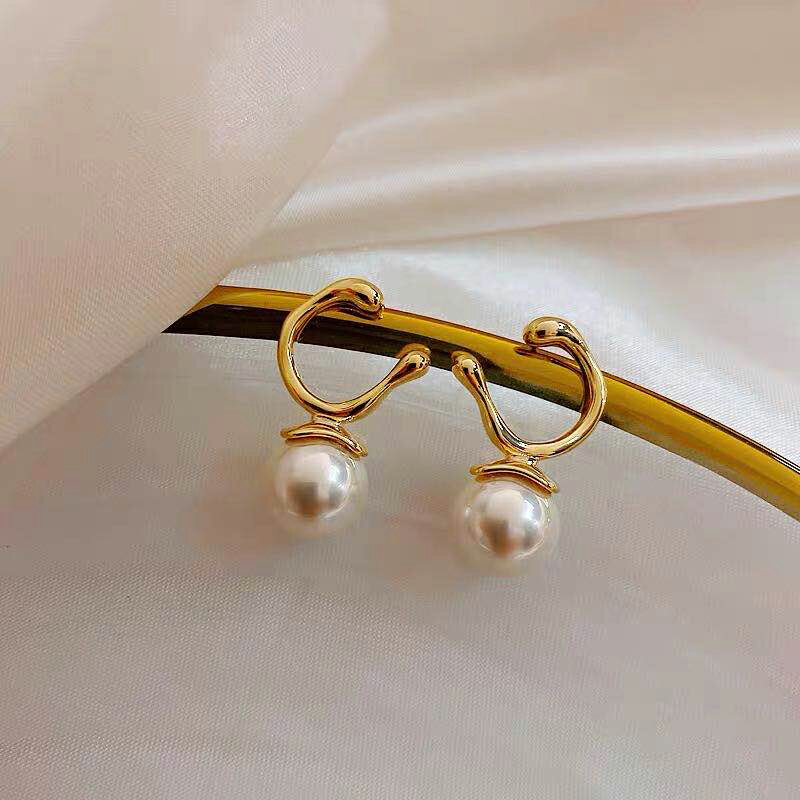 DIY珍珠配件 S925純銀耳釘空托韓版時尚C型耳環耳飾半成品銀托女
