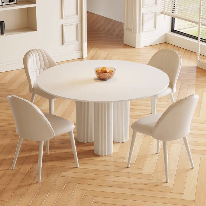 【限時優惠】奶油風巖板圓形餐桌輕奢現代簡約純白法式極簡網紅餐桌家用小戶型