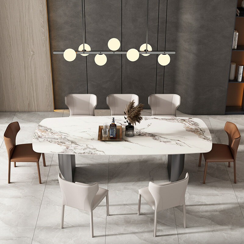 餐桌 巖板餐桌亮光高級感餐桌椅組合長方形家用小戶型飯桌