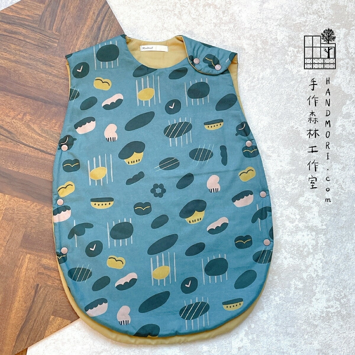 手作森林【DIY材料包】圓型防踢被 S號 影音教學 原創印花 北歐的下午茶 彌月禮 新生兒 自有品牌布料