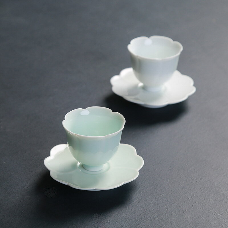 陶瓷花瓣杯墊家用純色日式茶道隔熱墊茶杯托底座白瓷功夫茶具配件