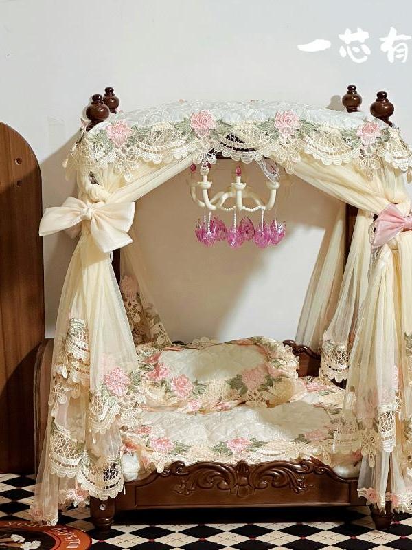 【可打統編 超低價】宮廷覆古架子床實法式美式床小型犬貓咪豪華床床幔蚊帳 1