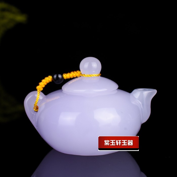 天然和田玉茶壺 白玉紫羅蘭把把胡麻將小茶壺手把玩件 4