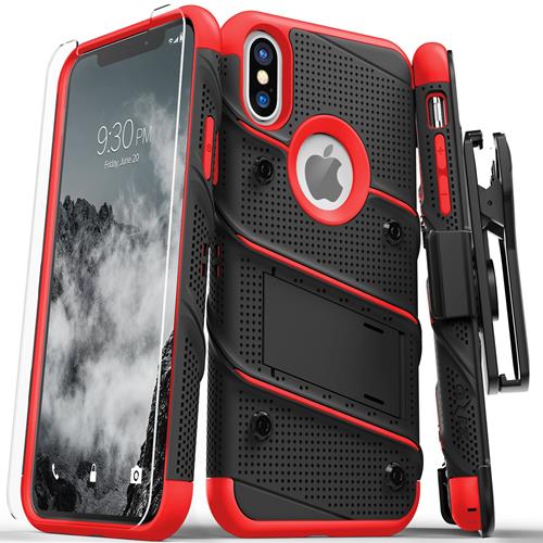 【10%點數回饋】【美國代購】Zizo Bolt系列 iPhone X保護套軍用級跌落測試屏幕保護貼 皮套 黑/紅