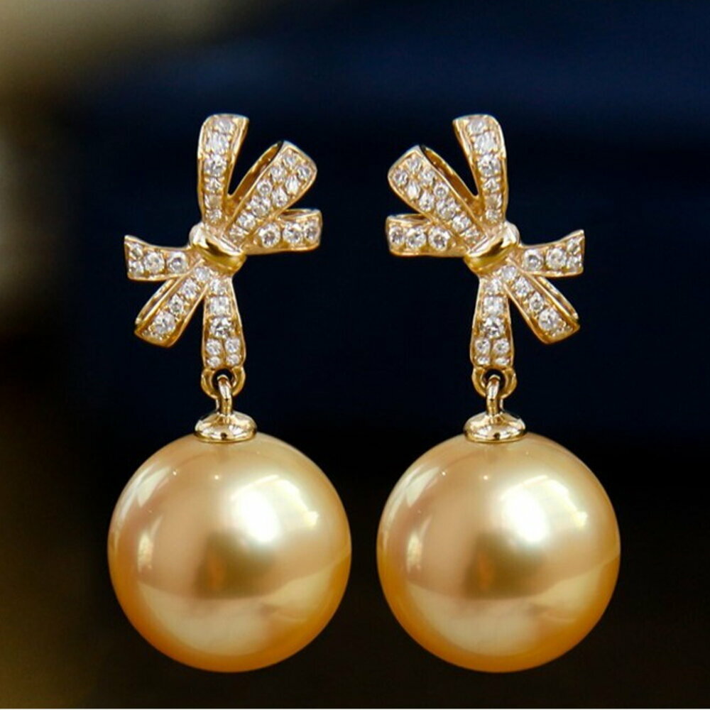 【醇想珠寶】星耀耳飾 天然南洋金珠 耳釘 18K 金 鑽石 濃金珍珠 高品質 氣質 優雅 時尚珍珠耳環
