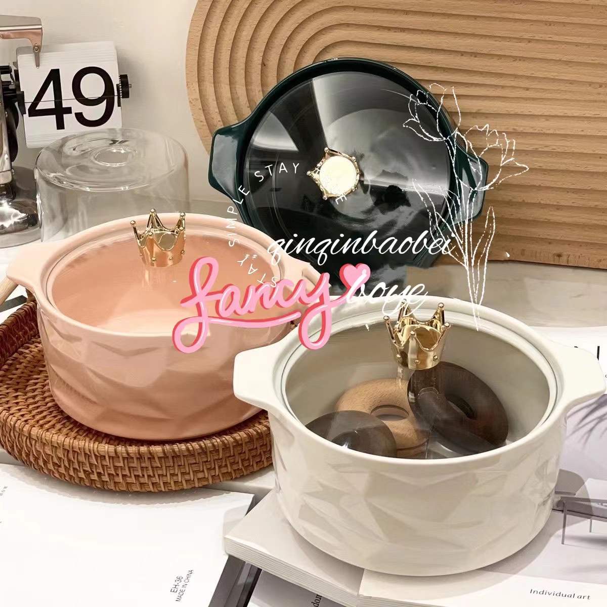 北歐風格陶瓷泡麵碗帶蓋家用雙耳湯碗螺螄粉學生宿舍飯碗大號餐具