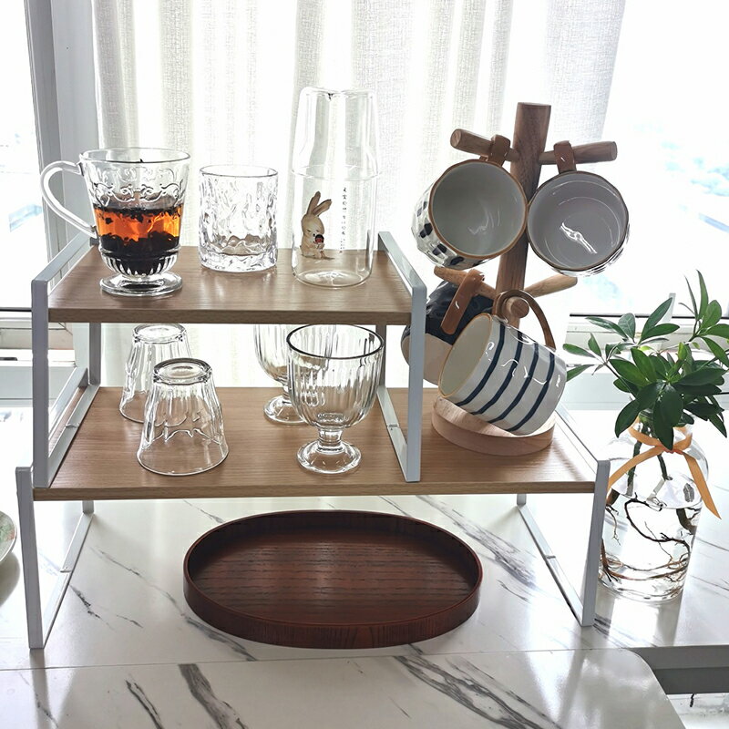 桌面杯架置物架雙層玻璃杯瀝水簡易廚房櫥柜架子多層收納柜置物架