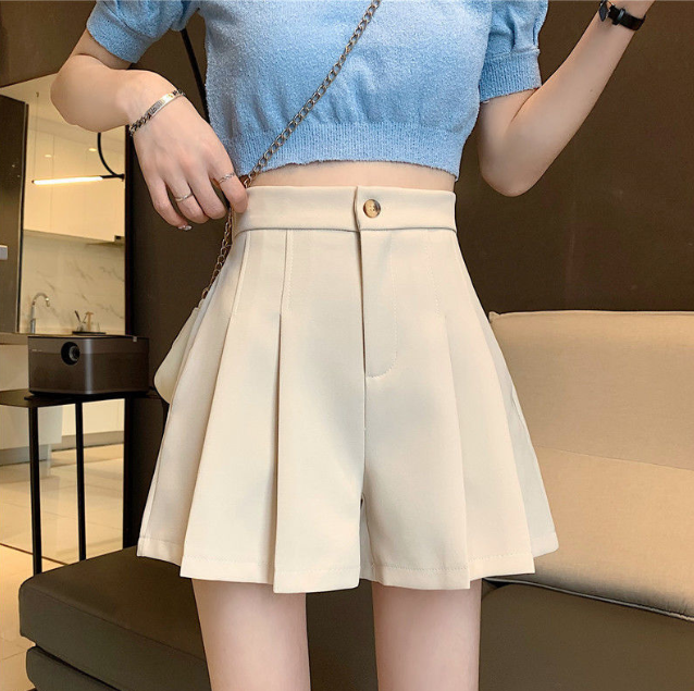 中大尺碼女裝 大尺碼短褲 高腰顯瘦A字百褶短褲 休閒熱褲休閒短褲 打底褲 櫻桃嚴選 1