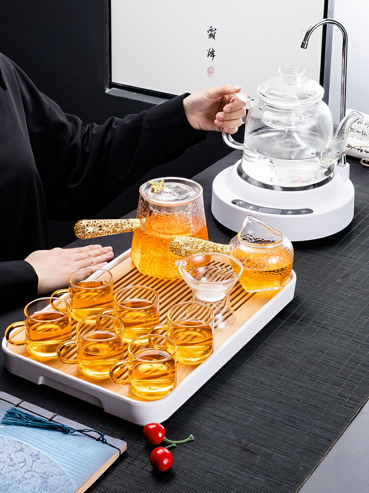茶具套裝家用會客廳辦公室全自動一體泡茶煮茶壺茶盤功夫茶杯玻璃